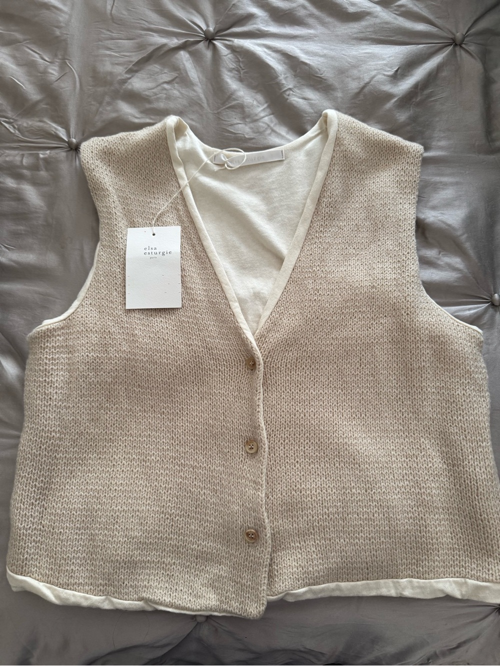 Sandro Beige Cream Knit Button-Front Sweater Vest